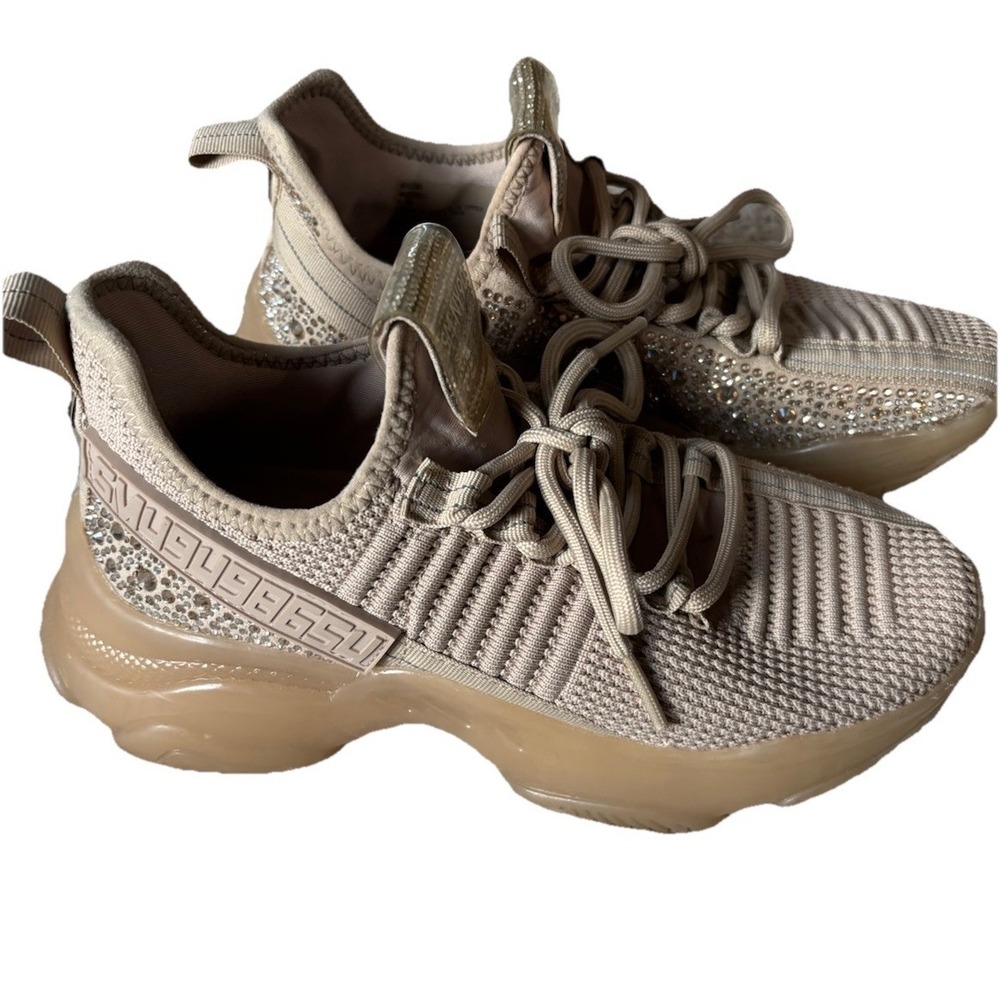 Steve Madden Maxima Rhinestone Beige Knit Lace Up Sneakers Breathable 6.5